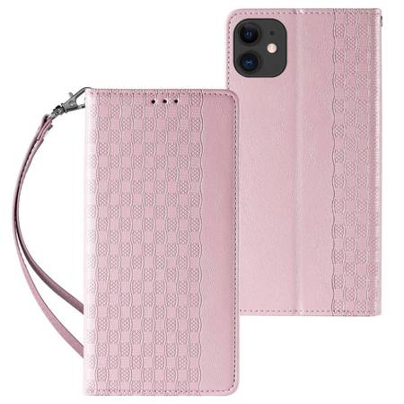 Magnet Strap Case etui do iPhone 13 mini pokrowiec portfel + mini smycz zawieszka różowy